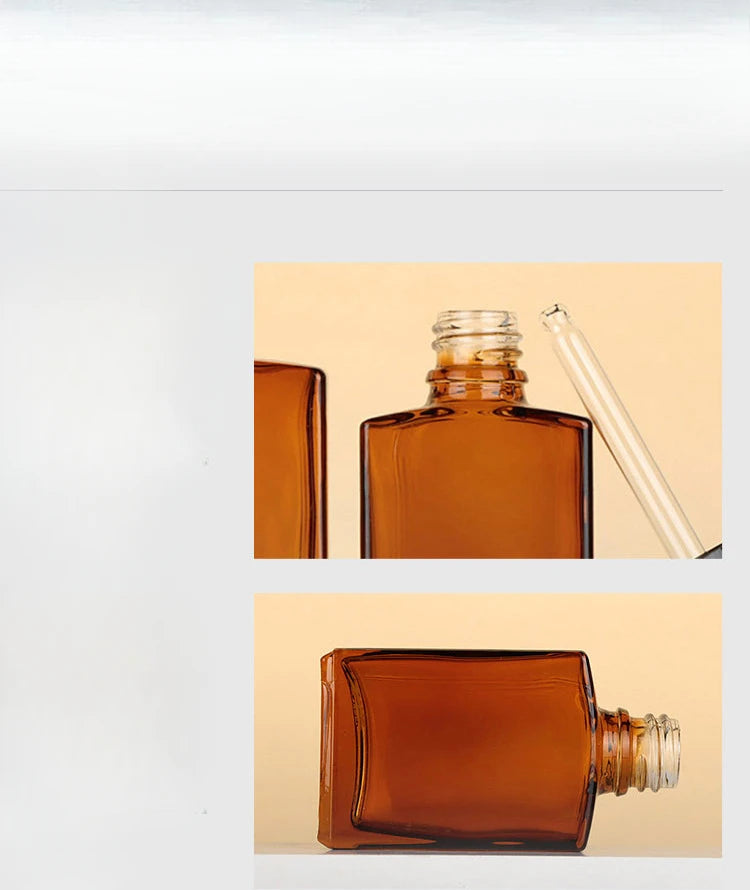 100ml ‌Amber Flat-Shoulder Rectangular Essential Oil Dropper Bottle – 100ml Refillable Glass Container Cosmetic Containers