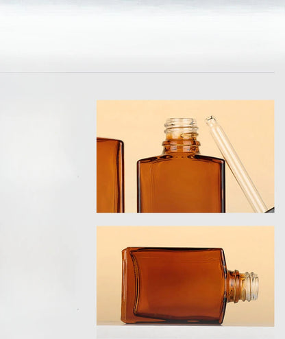 100ml ‌Amber Flat-Shoulder Rectangular Essential Oil Dropper Bottle – 100ml Refillable Glass Container Cosmetic Containers