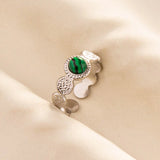 1pc Green Turquoise Ring Hippie Stainless Steel Silver Color Charm Opening Adjustable Ring Women Chunky Bohemian Party Jewelry