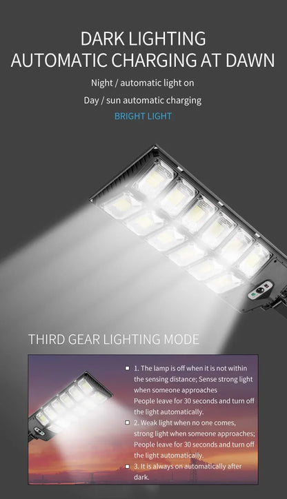 7700LM Solar Led Light Outdoor Most Powerful Outdor Solar Lamp 720 LED 3Mode Remote Control Waterproof Light Garden Street Lamp