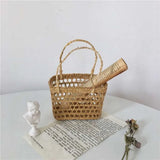 High Quality Handmade Straw Woven Basket with Handle Picnic Props Storage Basket Ornaments Tea Cup Cover