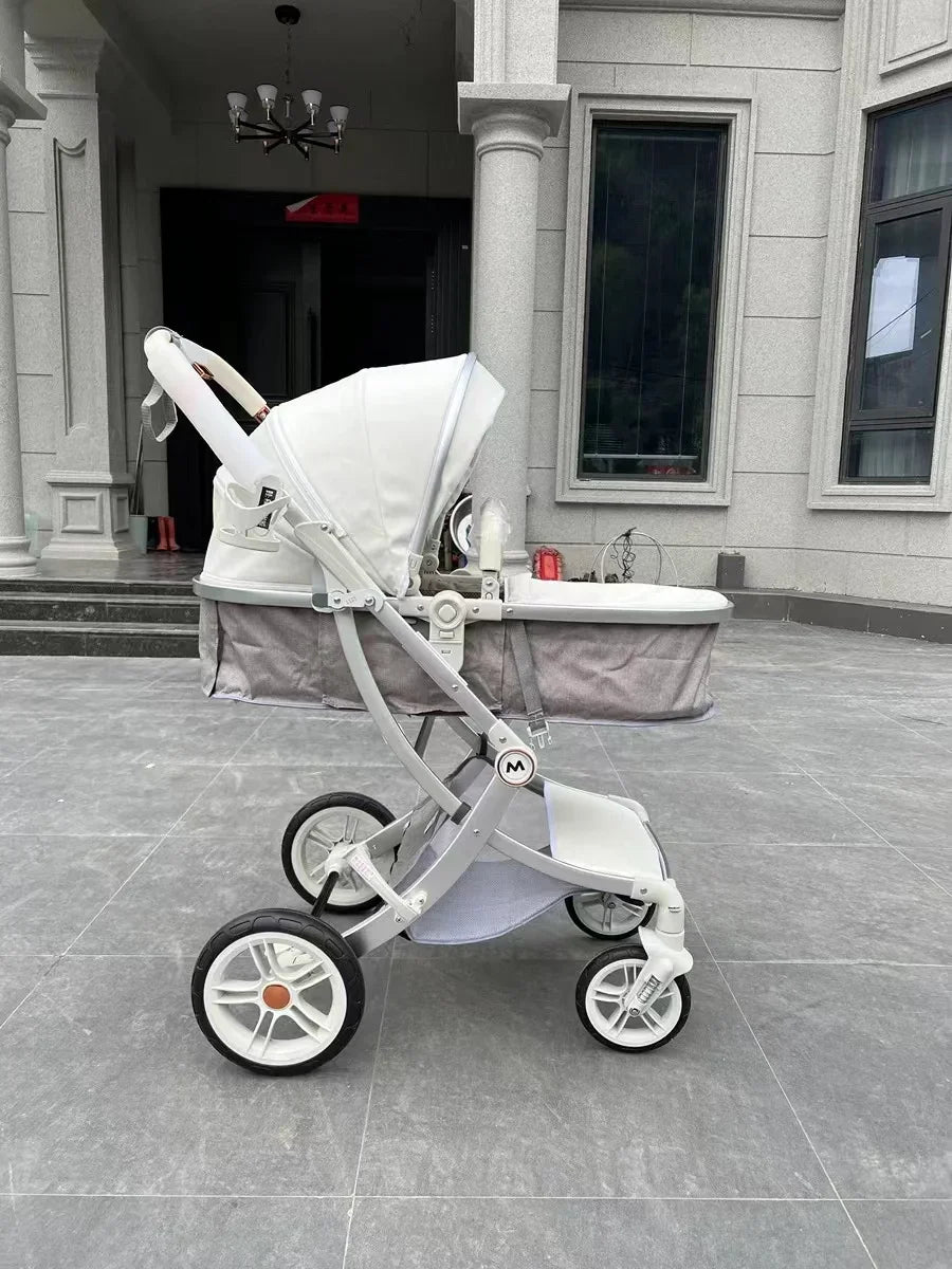 Cochecito de bebé 3 en 1, de lujo, con asiento para el coche, de piel sintética, con diseño de cáscara de huevo y paisaje alto.
