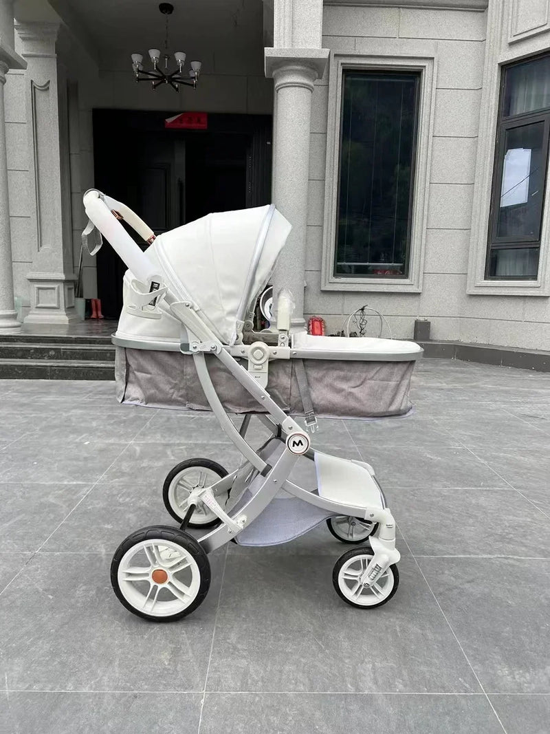 Baby Stroller 3in1,Luxury Baby Carriage with Car Seat,Eggshell Newborn Stroller Leather High Landscape PU leather