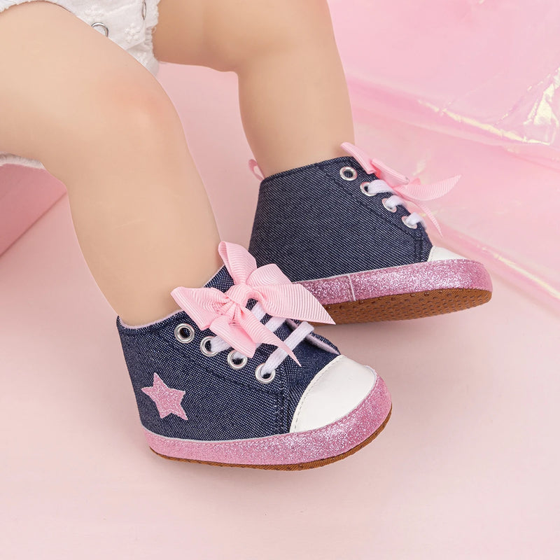 Zapatillas altas con estrellas para bebés recién nacidos, niños y niñas, mocasines con suela antideslizante suave, zapatos de cuna para primeros pasos