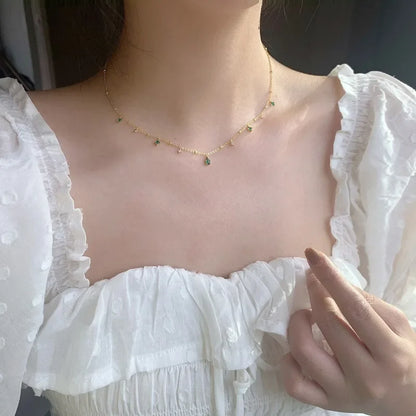 Exquisite Green Zircon Clavicle Chain Necklace Choker Necklace for Women Gifts Jewelry Vintage Design Necklace Wholesale