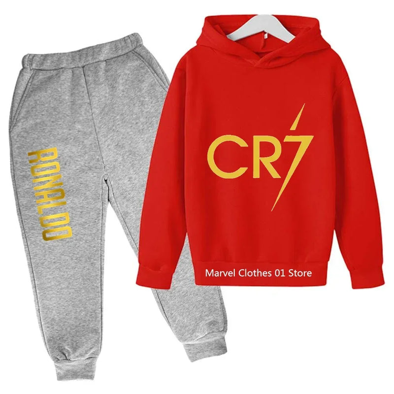 2024 Cristiano Ronaldo CR7 Cosplay Costumes Kids Football Idol Hoodie Set Pants Kids Boys High Quality Tops Girls Clothing Sets