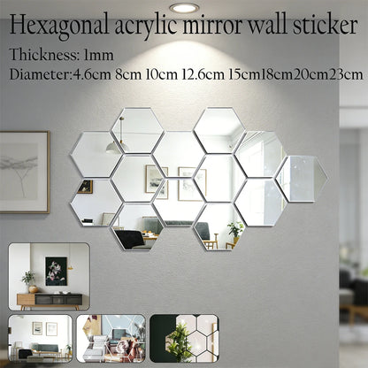 5-20pcs Hexagon Mirror Wall Tiles, Self-Adhesive Peel & Stick Decor for Living Room TV Background, Bedroom, Bathroom