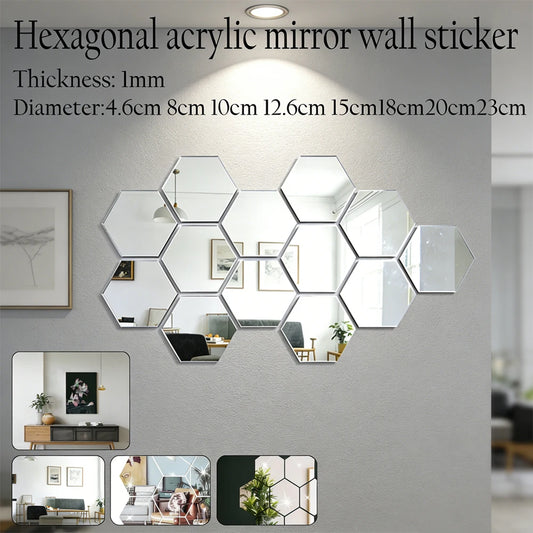5-20pcs Hexagon Mirror Wall Tiles, Self-Adhesive Peel & Stick Decor for Living Room TV Background, Bedroom, Bathroom