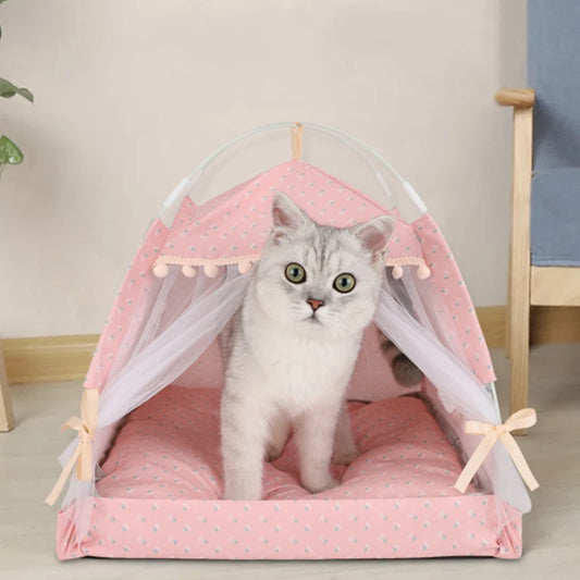 Cama plegable para gatos de princesa, tienda de campaña, caseta para perros, cestas para gatitos, lindas casas para gatos, cojín para el hogar, productos para perreras para mascotas.