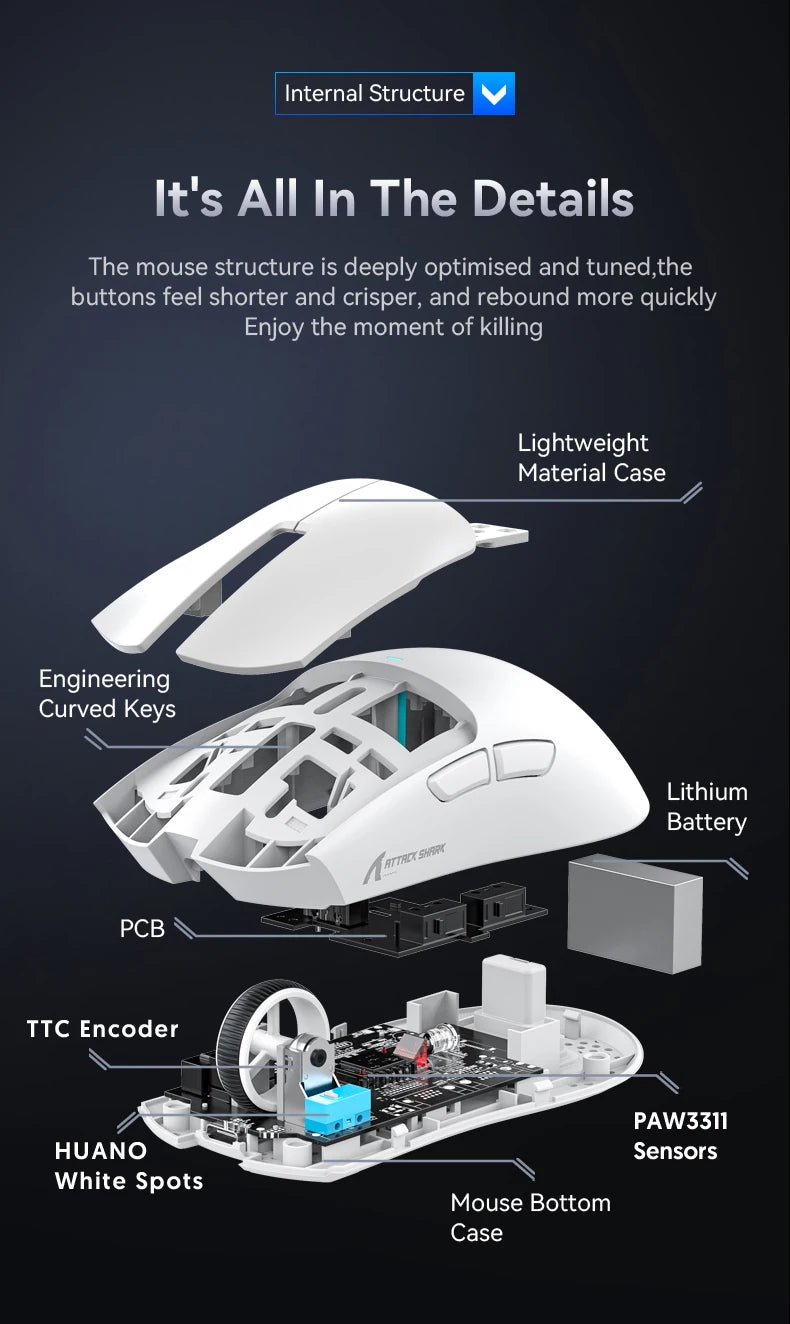 Attack Shark X11 Wireless Mouse Paw3311 22000DPI Buletooth Three Mode Rgb Charging Dock Lightweight Game E-Sports Mouse Laptop