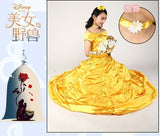 New adults cosplay christmas womens princess ball gown beauty and the beast belle costume for dress yellow gown fancy women