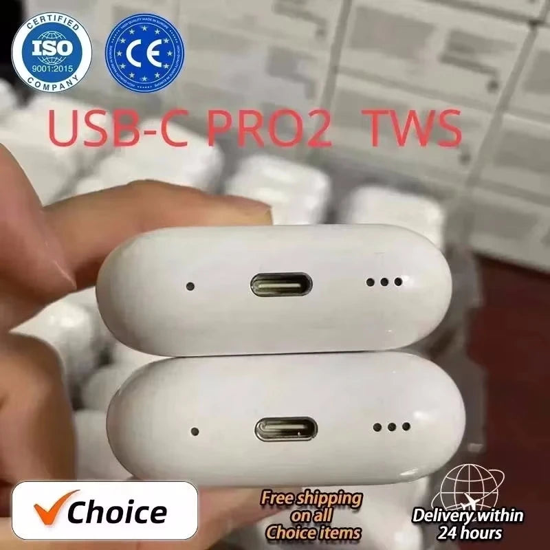 2025 NEW IOS18 ANC Pro 2 Wireless Bluetooth Earbuds Active Noise Cancellation Gaming Handfree Headset Earphone USB-C Type Cable