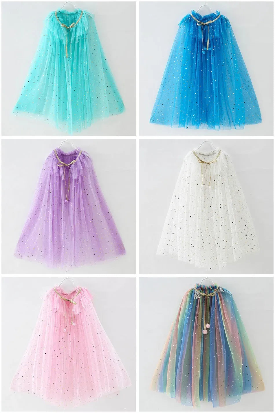 Summer Girl Princess Party Accessories Cloak Snow Queen Elsa Anna Costume Cape Rapunzel Aurora Sequins Tulle Halloween Mantle