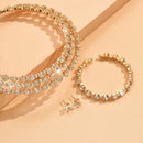 4-piece women's jewelry set with rhinestones, multi-layer collars, earrings, bracelets, wedding party accessories