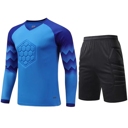 Men Kid 2024 Soccer Goalkeeper Uniform Protective Sponge Long Sleeve Football Training Goalkeeper Top Soccer Jersey Pants Custom