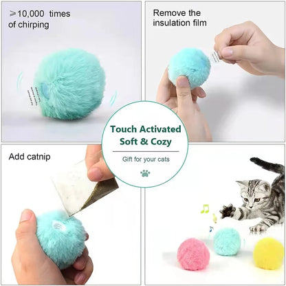 Juguetes inteligentes para gatos, pelota interactiva de peluche, juguete eléctrico de entrenamiento con hierba gatera, juguete con sonido táctil para gatitos, producto para mascotas, juguete con chirrido, pelota, suministros para gatos