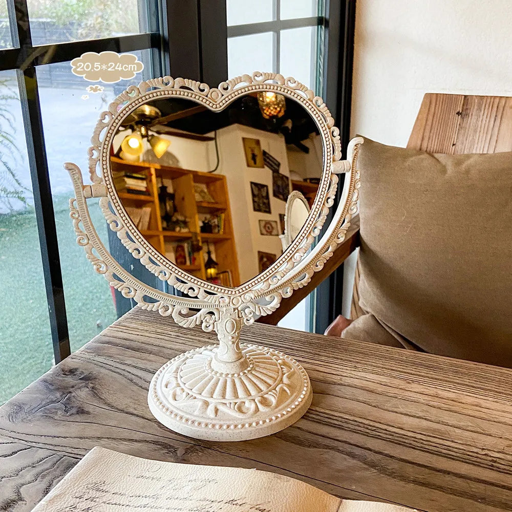 INS Korean Style Heart Shaped Cosmetic Mirror Acrylic Transparent Base Makeup Mirror Double Side Home Bedroom Desktop Mirror