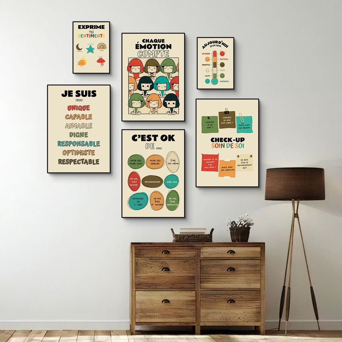 Social Psychology Affirms Children's "I Am" French Canvas Print Rainbow Mental Health Wall Art Poster for Classroom School Decor