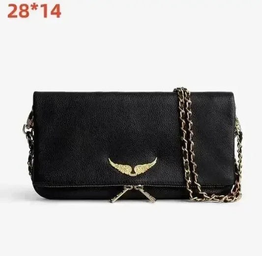 Nuevos bolsos de hombro ZADIG &amp; VOLTAIRE para mujer, bandolera de diseñador con decoración de alas, 2 correas de cadena, color beige, solapa y cremallera.