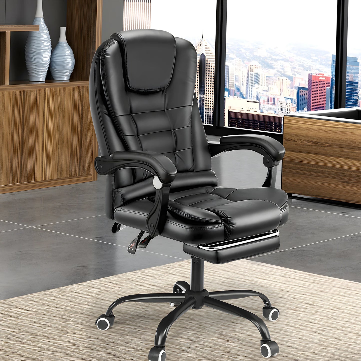 Executive Office Chair with  Massage Seat  , PC Desk Gaming Chair with Armrests Footrest High Back  Recliner Tilt Padded Swivel