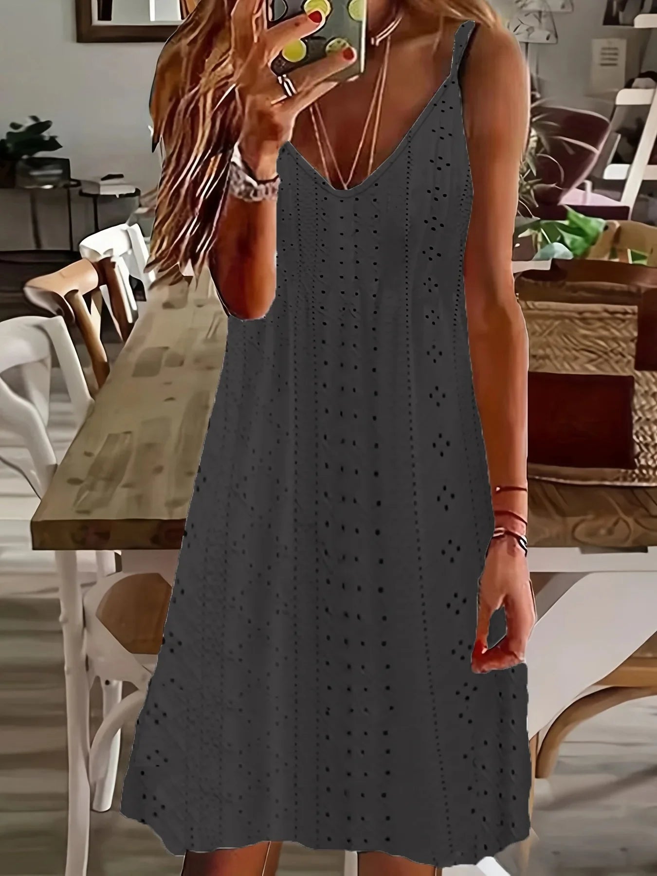 2024 aliexpress europa e os estados unidos plus size feminino verão novo recorte jacquard com decote em v cinta vestido de cor sólida
