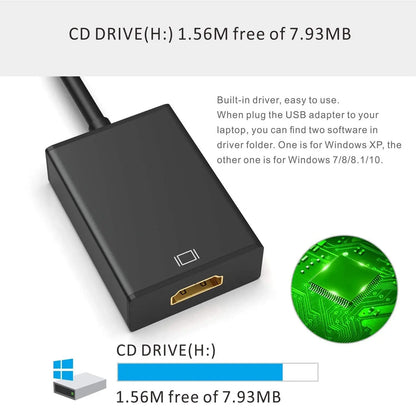 Adaptador USB 3,0 a HDMI 1080P, convertidor Compatible con USB 2,0 a HDMI, tarjeta de vídeo externa para PC, portátil, HDTV