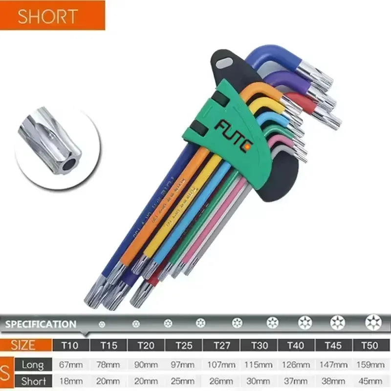 FUTE Allen Key Set L Wrench Kit for Allen Screw 9PCS Long Arm Hex Key Set 1.5mm To 10mm Hex Spanner Hand Tools Bicycle Repair