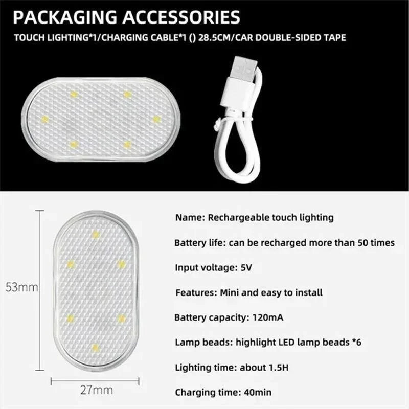 Luces LED inalámbricas para interior de coche, luces LED para interior de coche, luz de neón recargable por USB