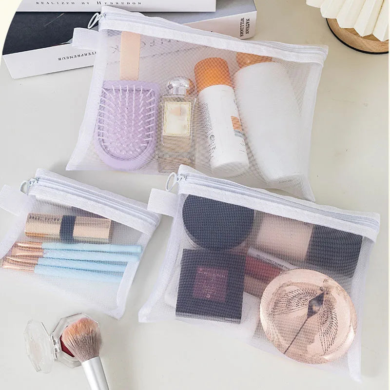 Women Mesh Cosmetic Bag Travel Storage Makeup Bag Organizer Female Make Up Pouch Zipper Clear Small Large Toiletry Beauty Case