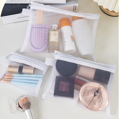 Women Mesh Cosmetic Bag Travel Storage Makeup Bag Organizer Female Make Up Pouch Zipper Clear Small Large Toiletry Beauty Case