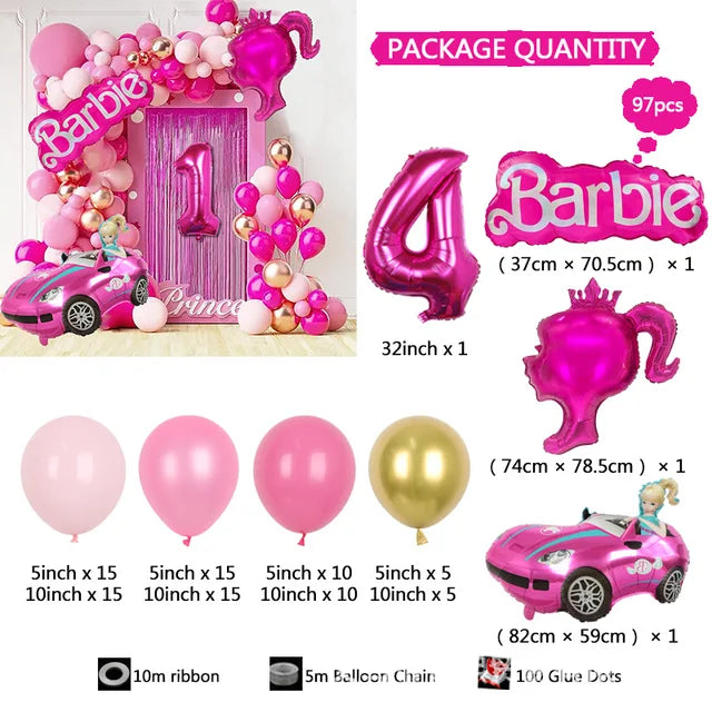 Balão Garland Arch Kit para Decoração, Rosa Vermelha, Foil Ball, Princesa, Aniversário, Baby Shower, Girl, Party Supplies, 97pcs