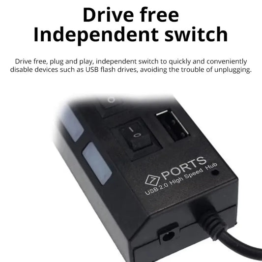 Concentrador de extensión de conmutador Concentrador USB 2.0 de 7 puertos Concentrador de extensión USB para computadora Un divisor USB 2.0 de Drag Seven para PC Portátil de escritorio