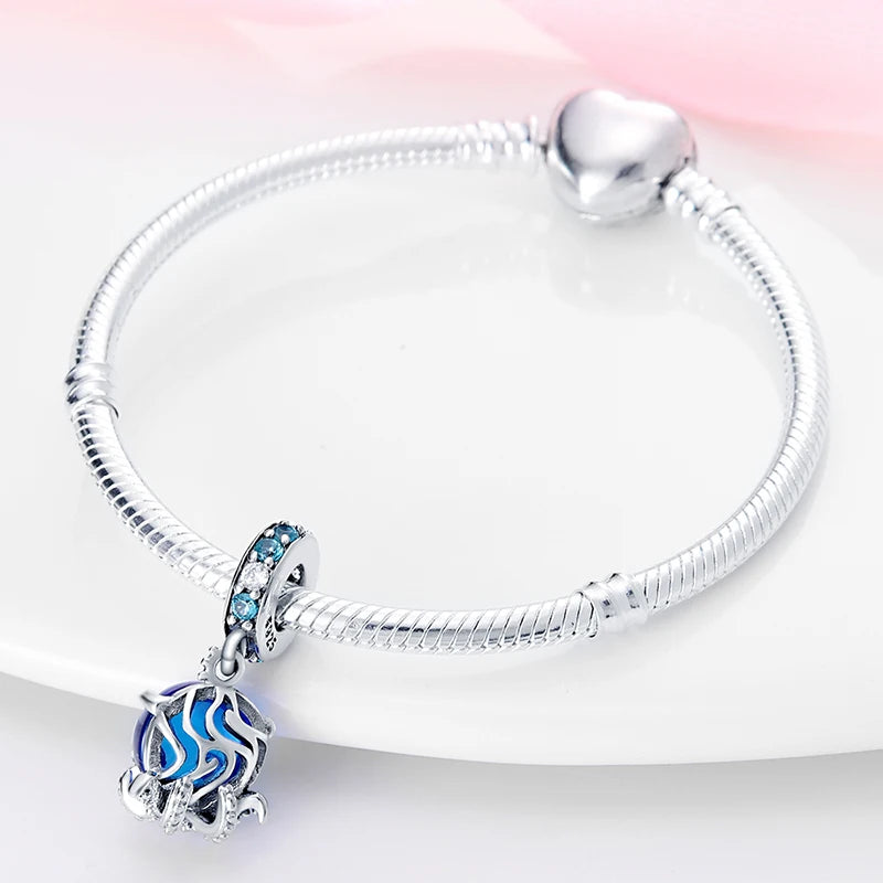 Ocean Series - Original Genuine 925 Sterling Silver Turtle Crab Mermaid Charm Beads Suitable for 3mm Bracelet DIY Making Pendant