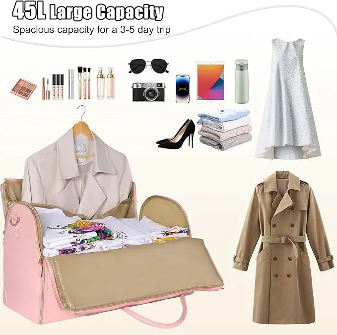 1pc Foldable Women's Travel Convenient Carry-on Clothing Bag Large PU Leather Duffel Bag Women's Business Travel Bag