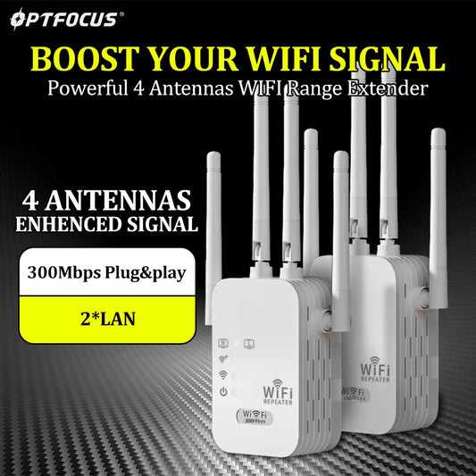 Repetidor WiFi OPTFOCUS 2.4G 2LAN 300Mbps repetidor de señal amplificador wifi repetidor de alcance punto de acceso inalámbrico AP