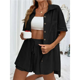 Solid Color Casual Loose Short Pants Sets For Women 2024 Elegant Summer Women's Two Pieces Suit Full Set Female Outfit Clothes