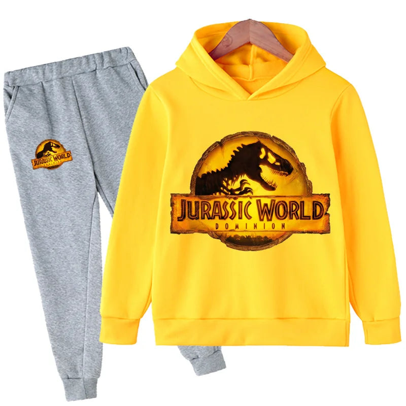 Children Dinosaur Hoodies Pants Set Boys Girls Jurassic World Dominion Sweatshirts Hooded Kids Fashion Pullovers Clothes Suit
