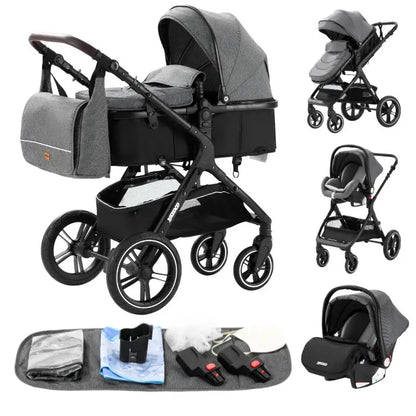 Newest Luxury Baby Stroller 3 in 1 Portable Travel Baby Carriage Fold Pram High Landscape Aluminum Frame Newborn Infant Stroller