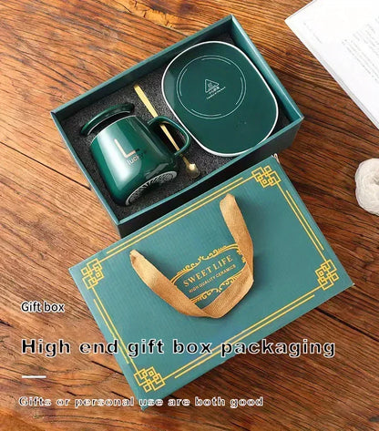 55 degrees Thermostat Cup gift box set warm ceramic cup mugs with Spoon and Storage Bag Set  Folding Spoon for Portable Meals