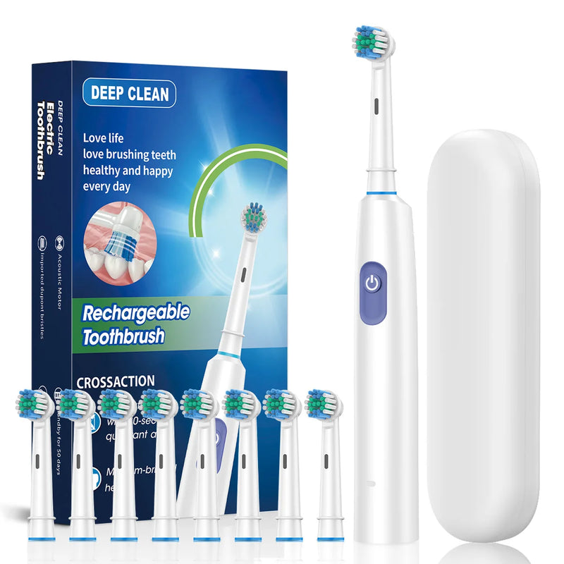 Rotation Electric Toothbrush with 8 Brush Heads Fast Charging Toothbrushes 5 Modes Rechargeable Toothbrush for Adult Oral Care