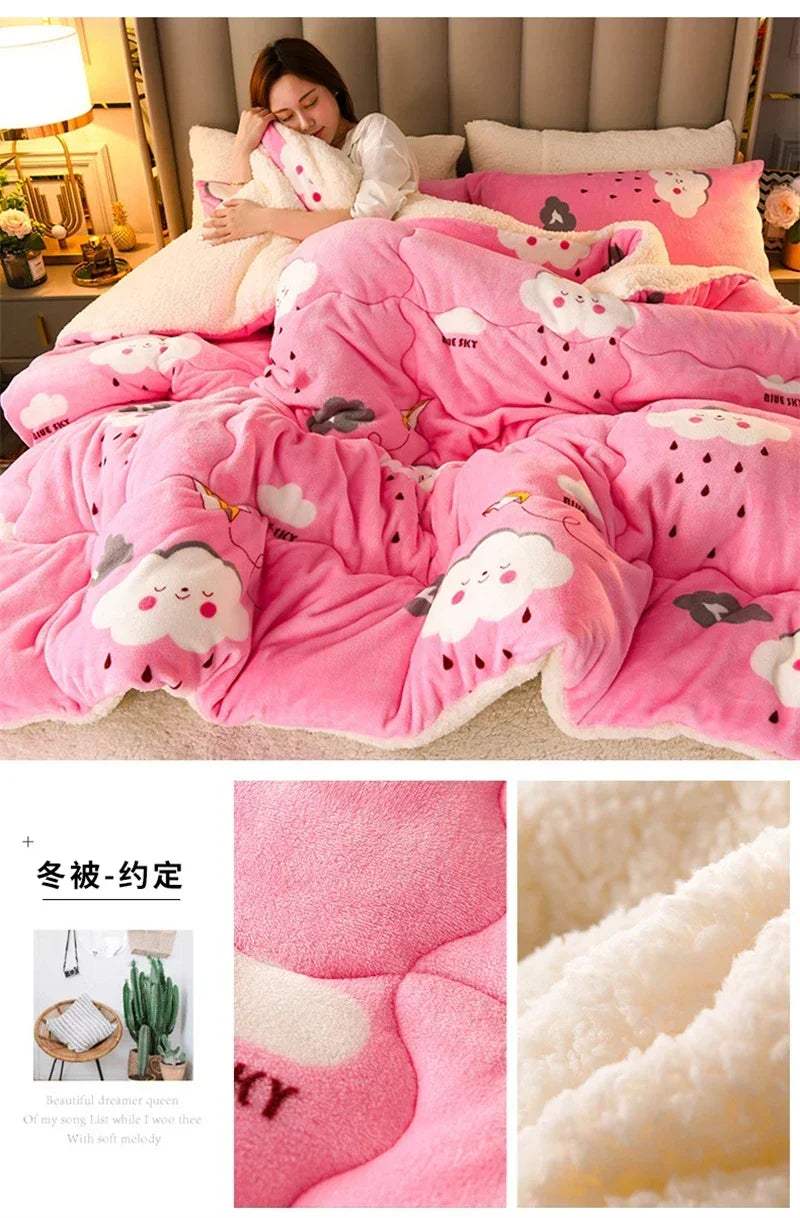 Plaid Super Thick Warm Blankets for Winter Autumn Milk Fleece Thicken Warmth Sleeping Blanket Soft Fluffy Comforter Quilt Duvet