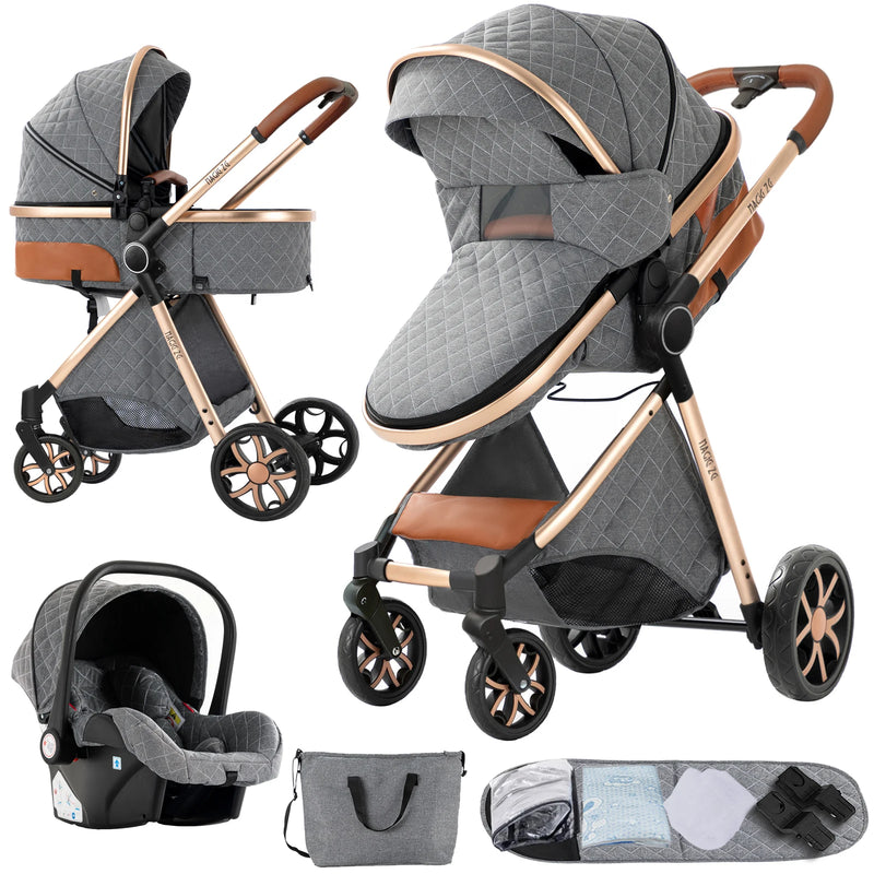 Baby Stroller 3‑in‑1 Travel System Pushchair Lightweight Pram from Birth All‑Terrain Baby Buggy Compact Fold Stroller Summer
