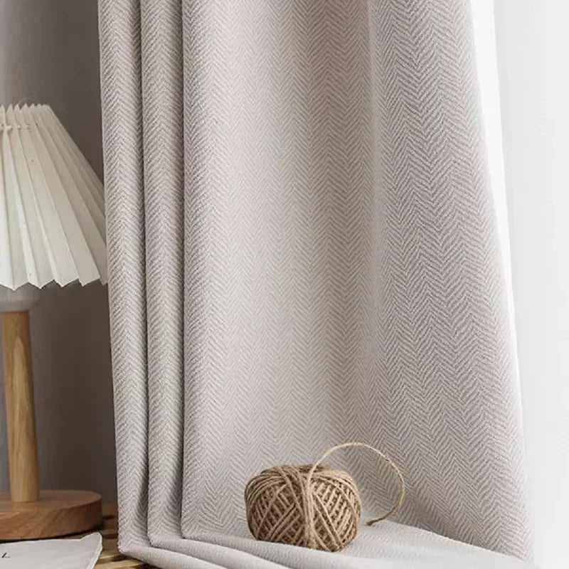 Herringbone Chenille Beige Thickened Blackout Curtains for Living Room Dining Room Bedroom Solid Color Luxury Curtains Custom