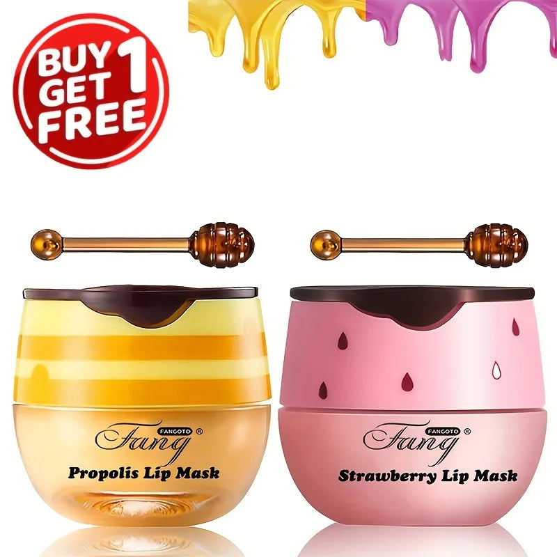 Paquete de 2 bálsamos labiales de abeja, exfoliantes, hidratantes, previenen la sequedad y las grietas, mascarilla labial para dormir y reduce las líneas de expresión. 