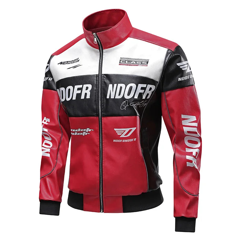 Motorcycle leather jacket, men's leather jacket, contrasting racing jacket, trendy brand seasonal couple style, loose fit