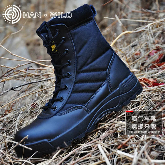 Botas tácticas para hombre, de lona transpirable, con cordones, de seguridad, informales, color negro, para combate en el desierto.