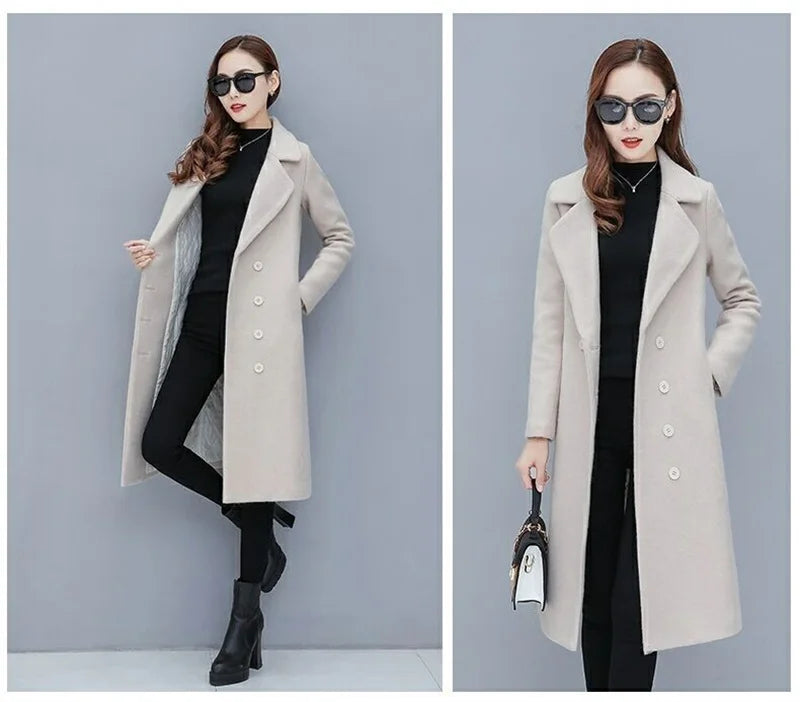 Abrigo de lana de terciopelo para mujer 2023, abrigo de lana cruzado para mujer, abrigo de lana de primavera y otoño, abrigo de traje de moda, gabardina gruesa