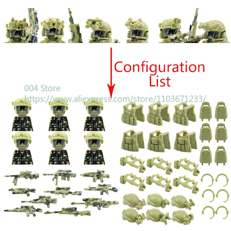 Military Special Forces Action Figure Building Blocks Ghillie Suit Weapons Sniper SWAT Ghost KSK Police Bandit Boy Toy Gift F029