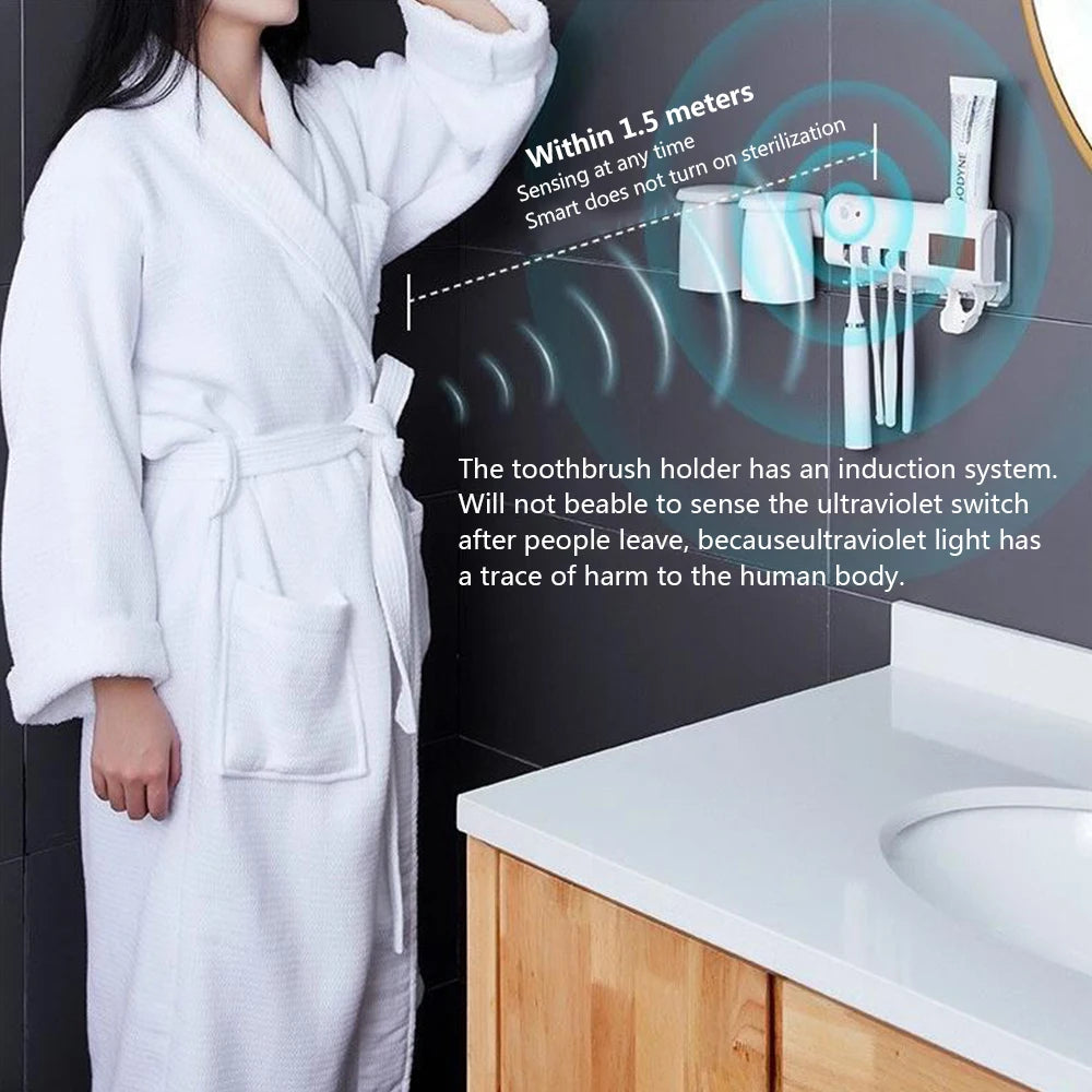 Toothbrush Holder Toothpaste Dispenser Solar Energy Bathroom Toothbrush Storage Box Multi-function Storage Holder USB Charge