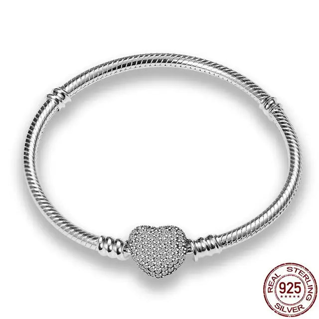 Original 925 Silver Bracelet Snake Chain 17-20 Evil Eye Heart Star Zircon For Charms Beads Pendant Anniversary Jewelry Making Gifts 